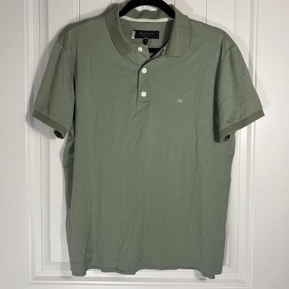 rag & bone New York Men's Green Cotton Polo Shirt Embroidered Logo Size Large